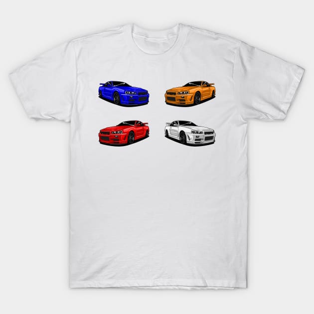 4 x R34 skyline JDM T-Shirt by Car_Designer